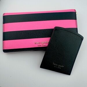 Kate Spade Pink and Black Striped Medium Bifold Wallet & Card Holder